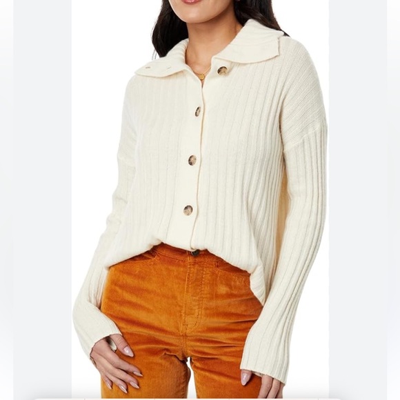 Madewell Sweaters - Madewell Niles Wide Rib Collar Cardigan Antique Cream